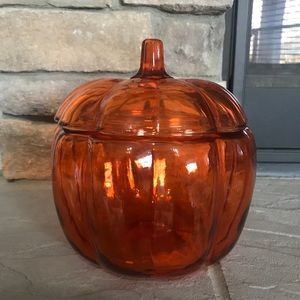 Large Orange Glass Pumpkin Shaped Candy Bowl